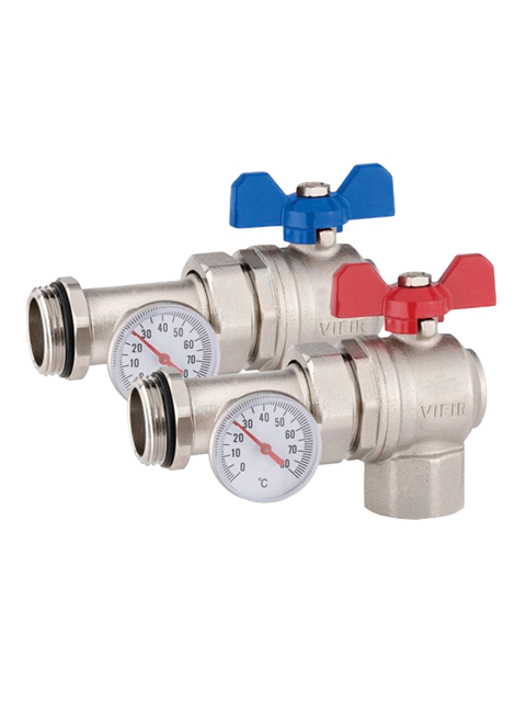 VR1105-Vieir-Комплект-кранов-для-коллекторных-групп-1-дюйм-угловой-с-термометрами